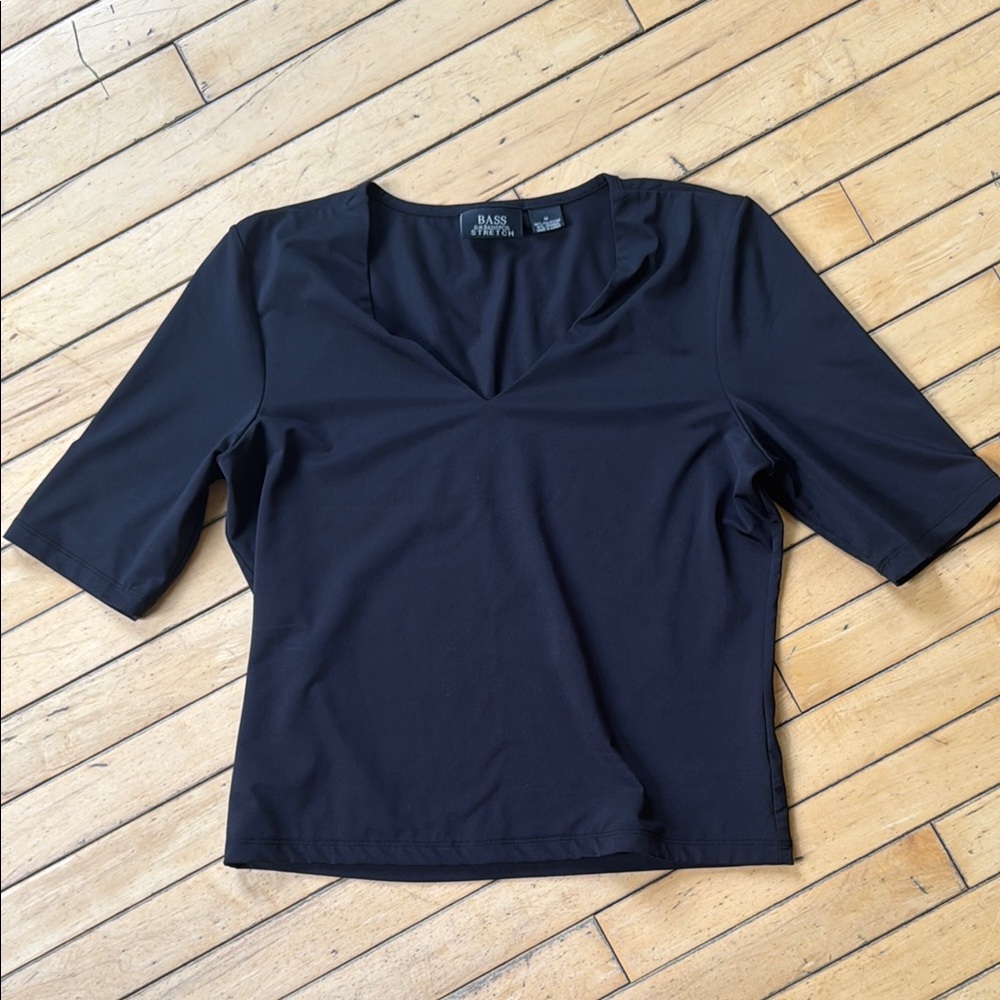 G.H. Bass & Co. Black Fitted Blouse with Elbow-Length Sleeves